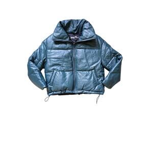 APPARIS x Nuuly Billie Crinkle Vegan Leather Puffer Short Cropped Green Jacket S